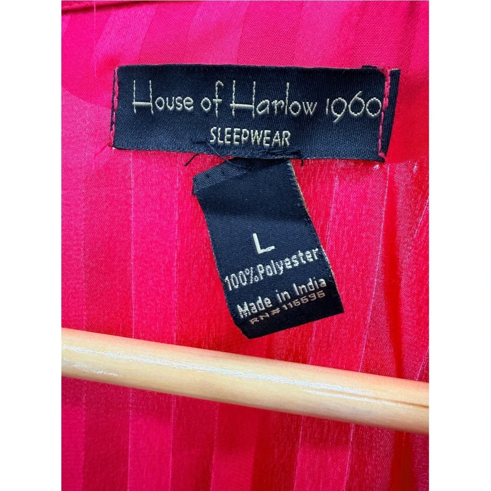 House of Harlow 1960 Red Satin Shadow Stripe Pajama Set Large Button Down Pants